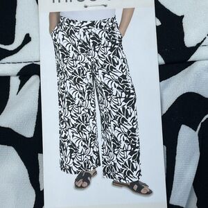 Three Dots Women's XL Wide Leg Pants Black and White e0749